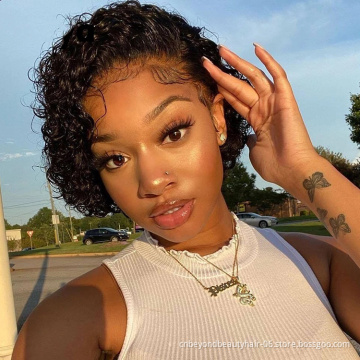 Short Pixie Cut Wig Cheap Bob Curly Human Hair Wig Pre Plucked Water Wave Brazilian Remy Black Color Wigs for Women